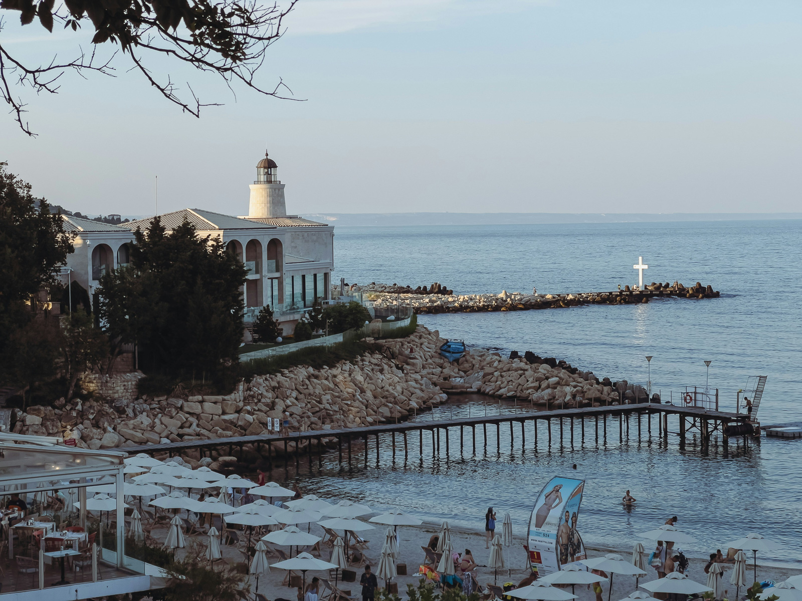 The lighhouse and the cross near the beach in St.St. Constantine and Helena