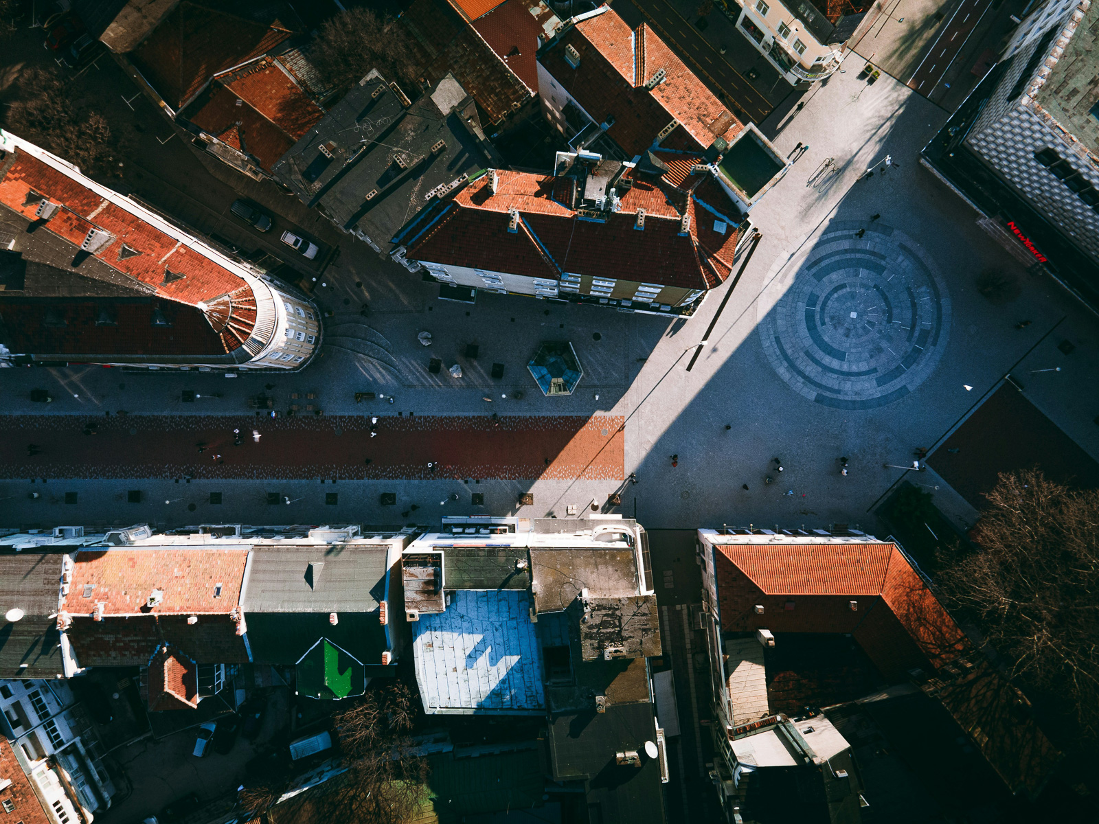 Varna pedestrian zone and a center square from a drone