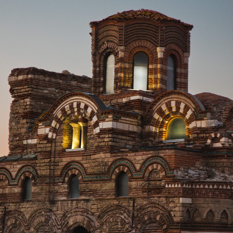 Church of Christ Pantokrator exterior in Nessebar during sunset