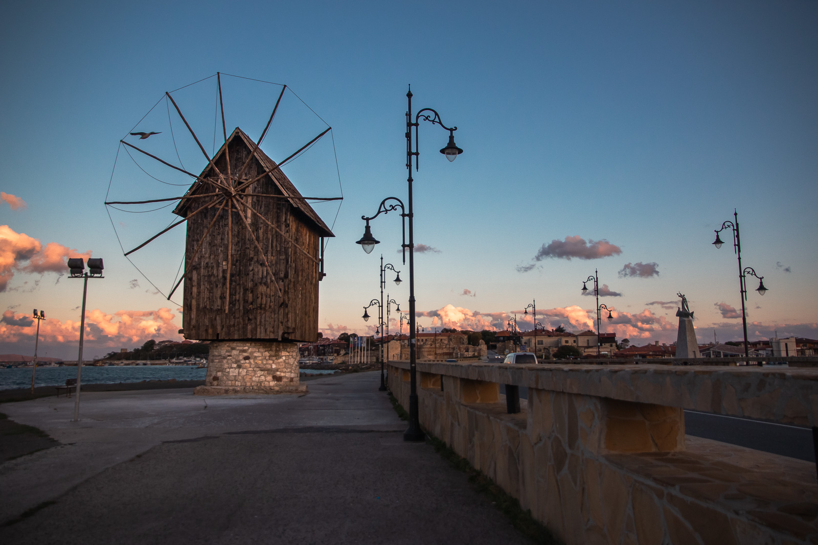The windmill in Nessebar Old Town during sunset