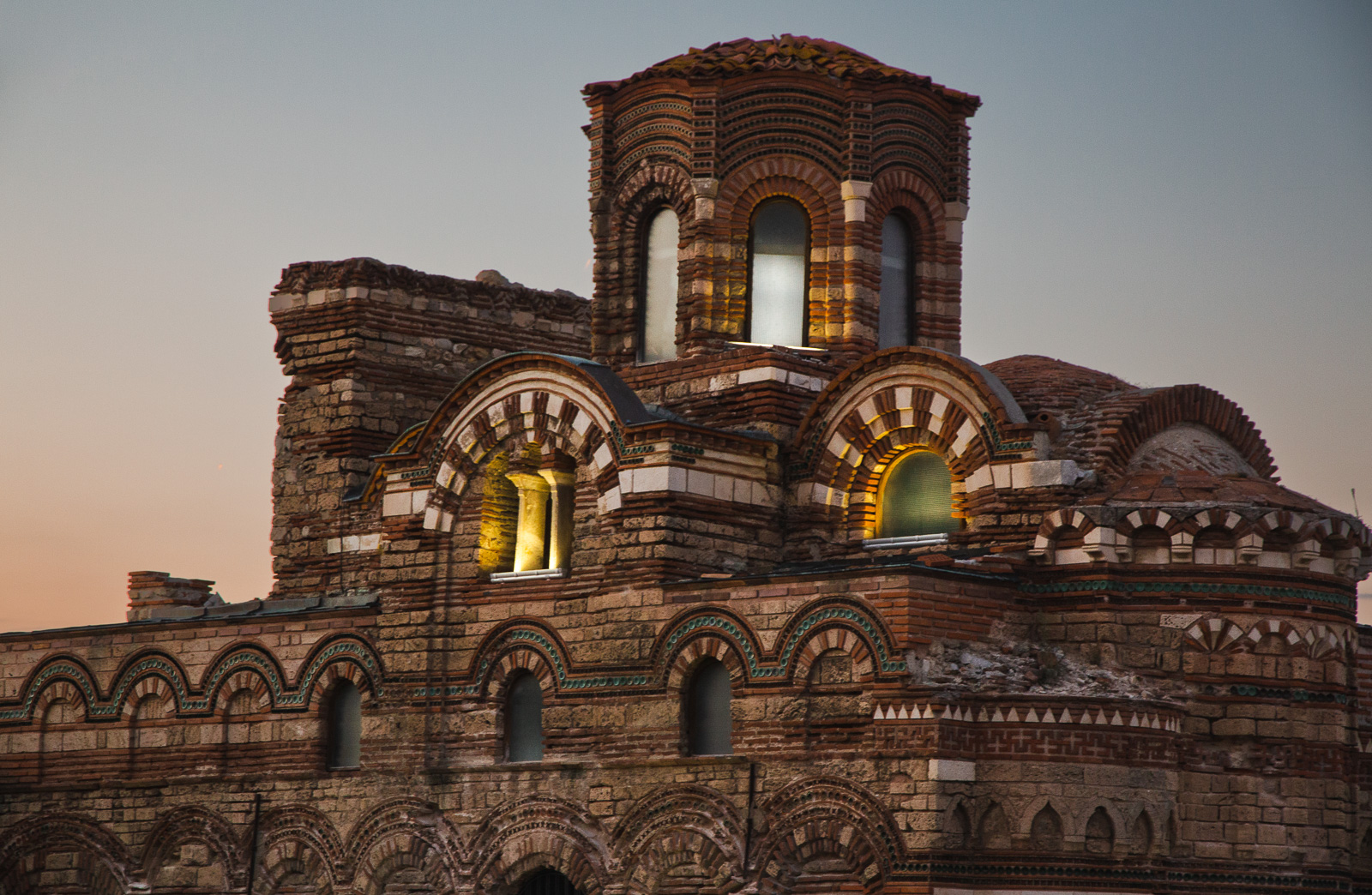 Church of Christ Pantokrator exterior in Nessebar during sunset