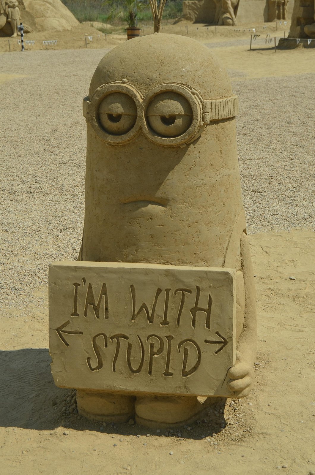 a minion made of sand at the sand sculptures festival in Burgas