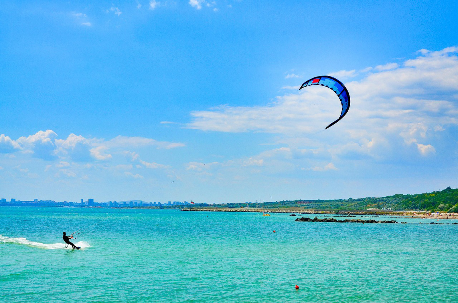 kitesurfing in blue waters in Burgas