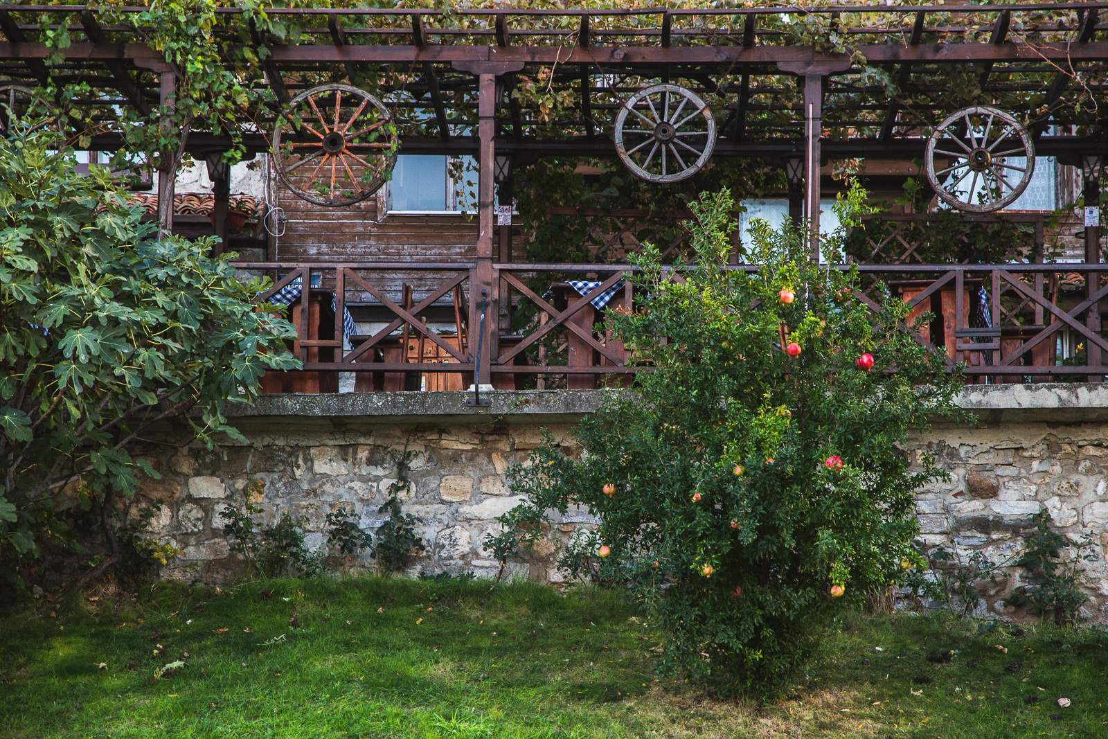 a traditional bulgarian restaurant decor (outdoor terrace)