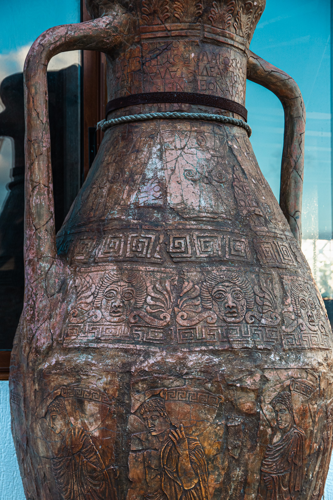 Ancient engraved vase with many details
