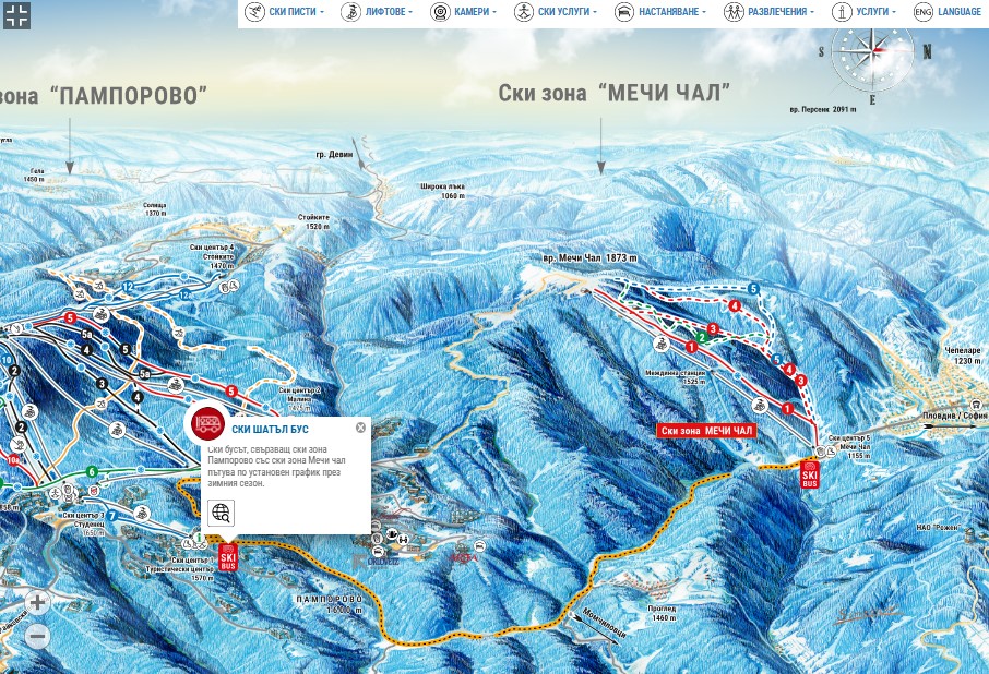 Mechi chal and Pamporovo ski resorts map