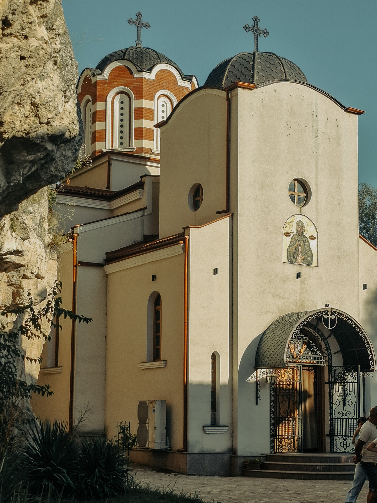 the new church in the back of the monastery