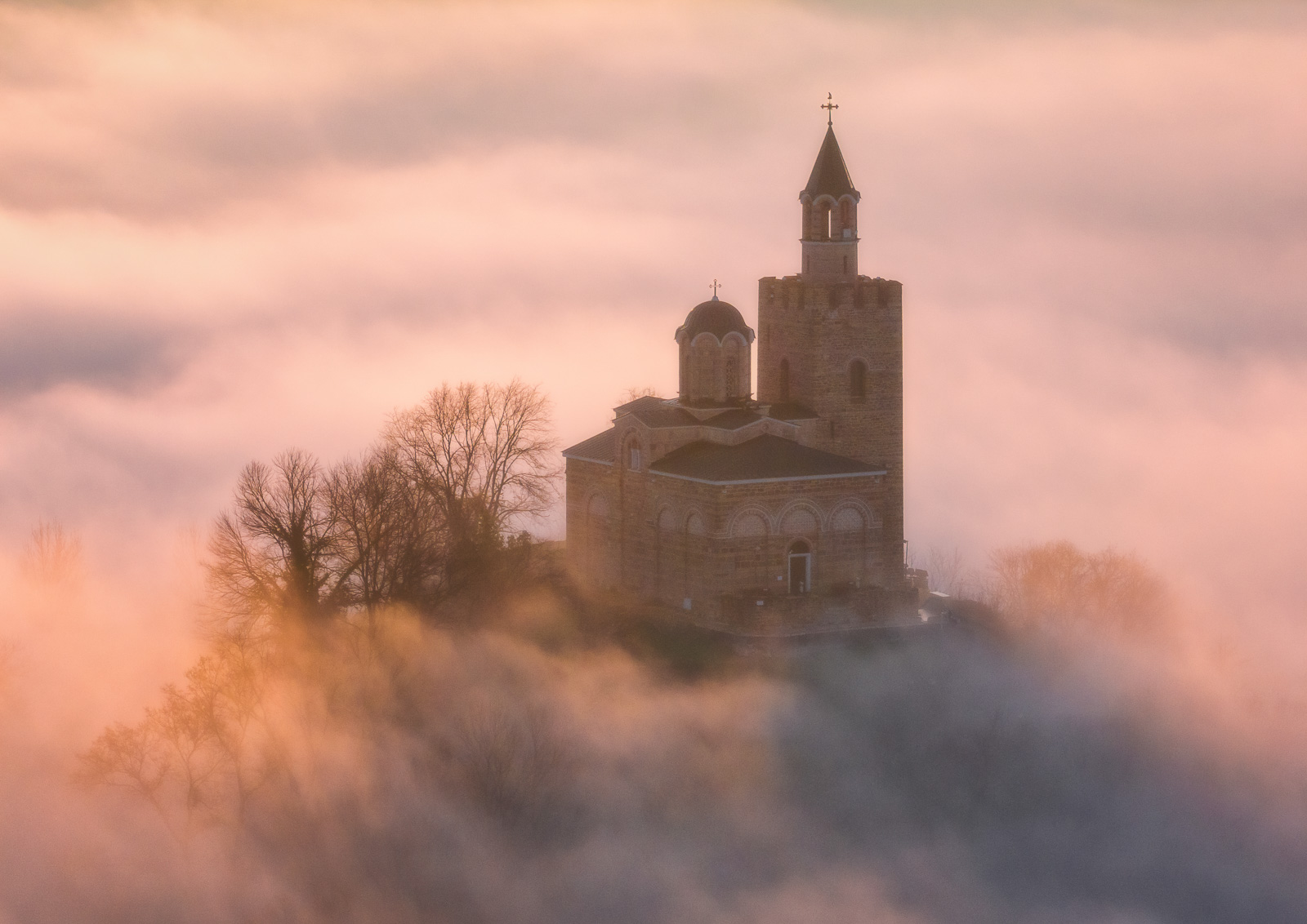 Tsarevets Patriarchal Complex in clouds