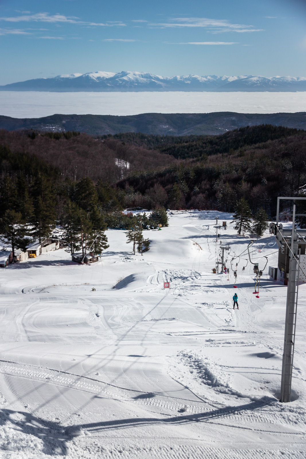 ski slopes, ski lift, skiers, panorama view