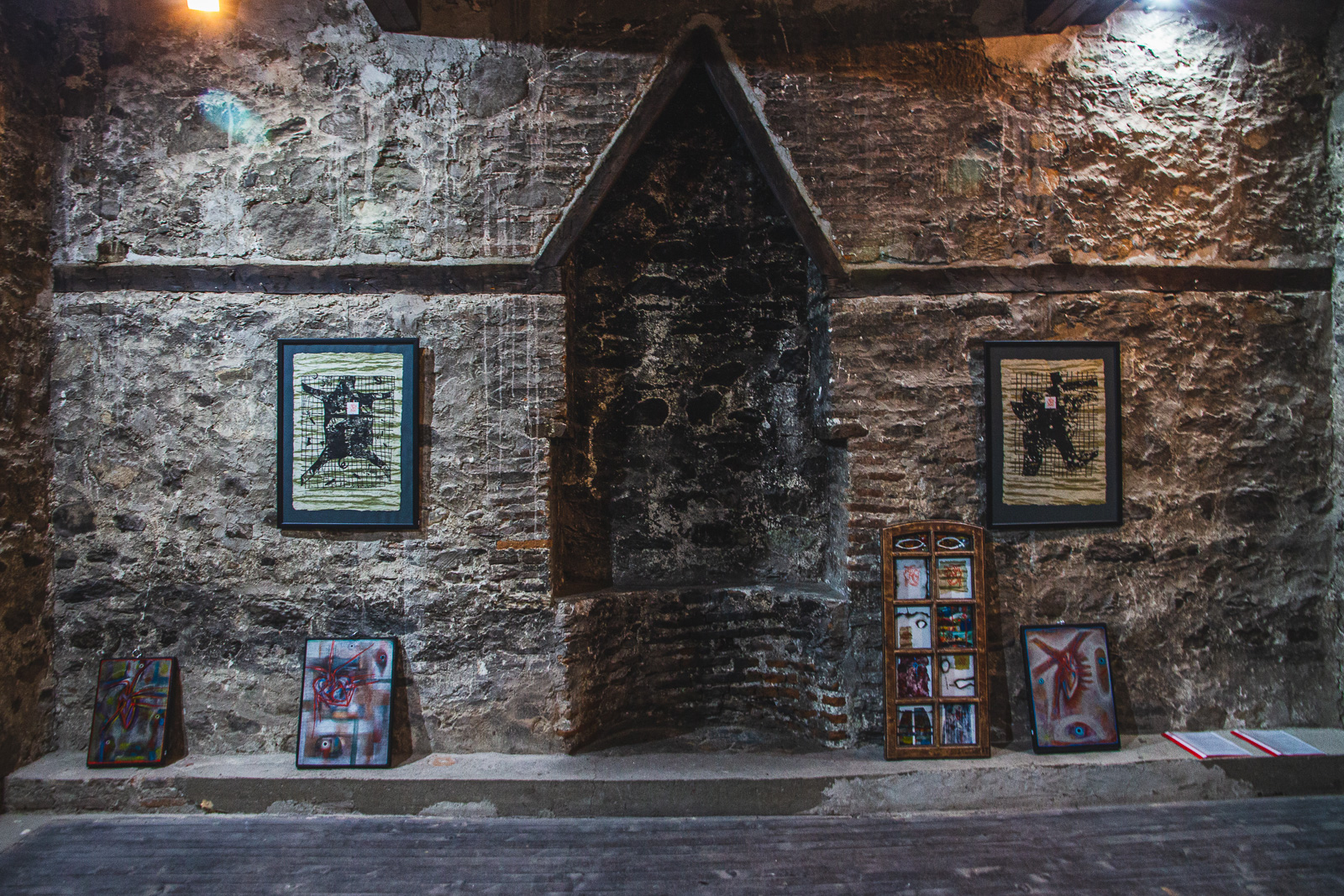 exhibition and a fire place in pirkova tower