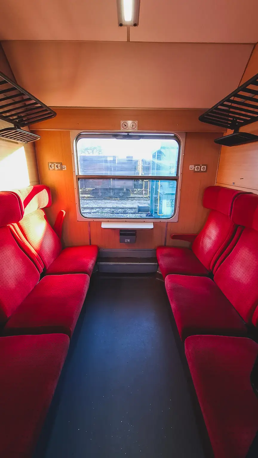 First class seating in a Bulgarian train