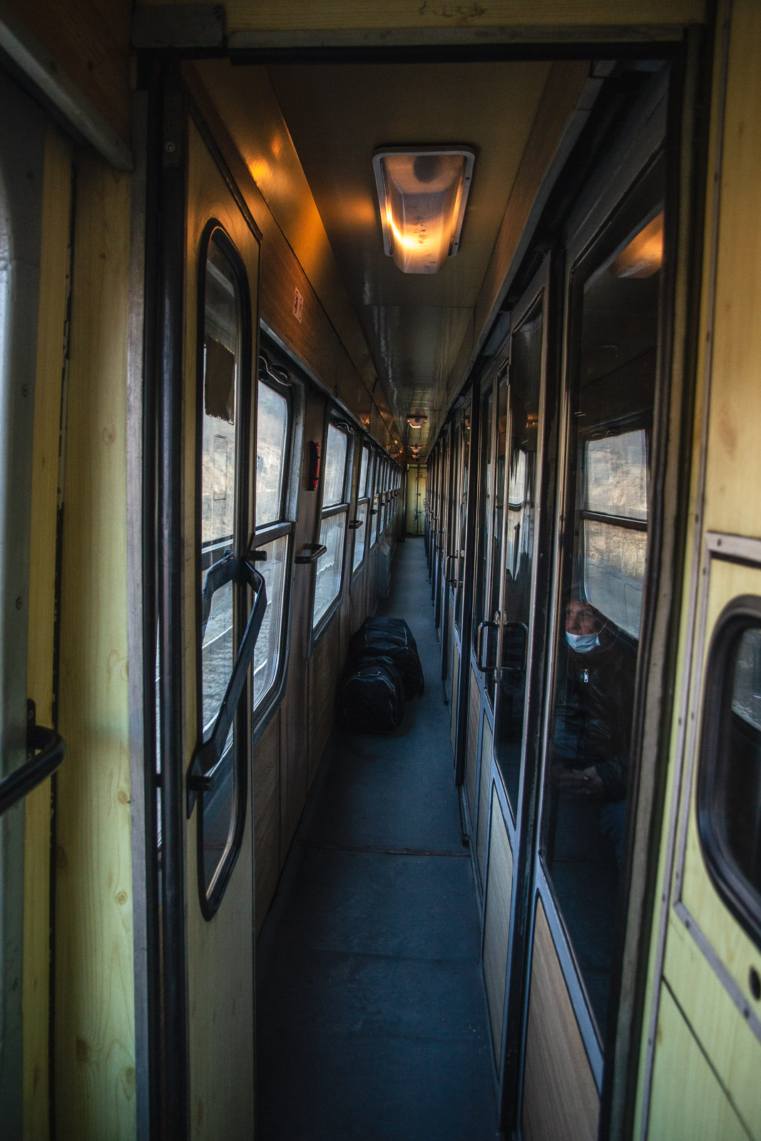 Inside a Bulgarian train hallway