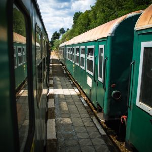 Old green Bulgarian train wagons