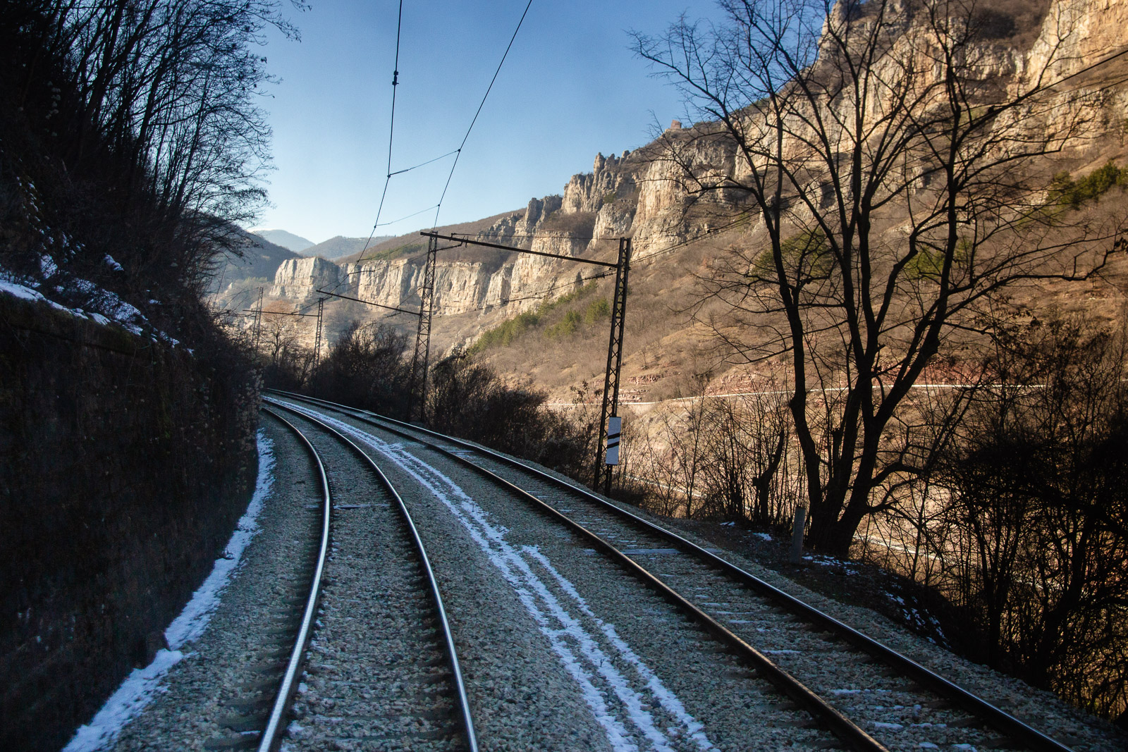View towards cliffs in Bulgaria from a train