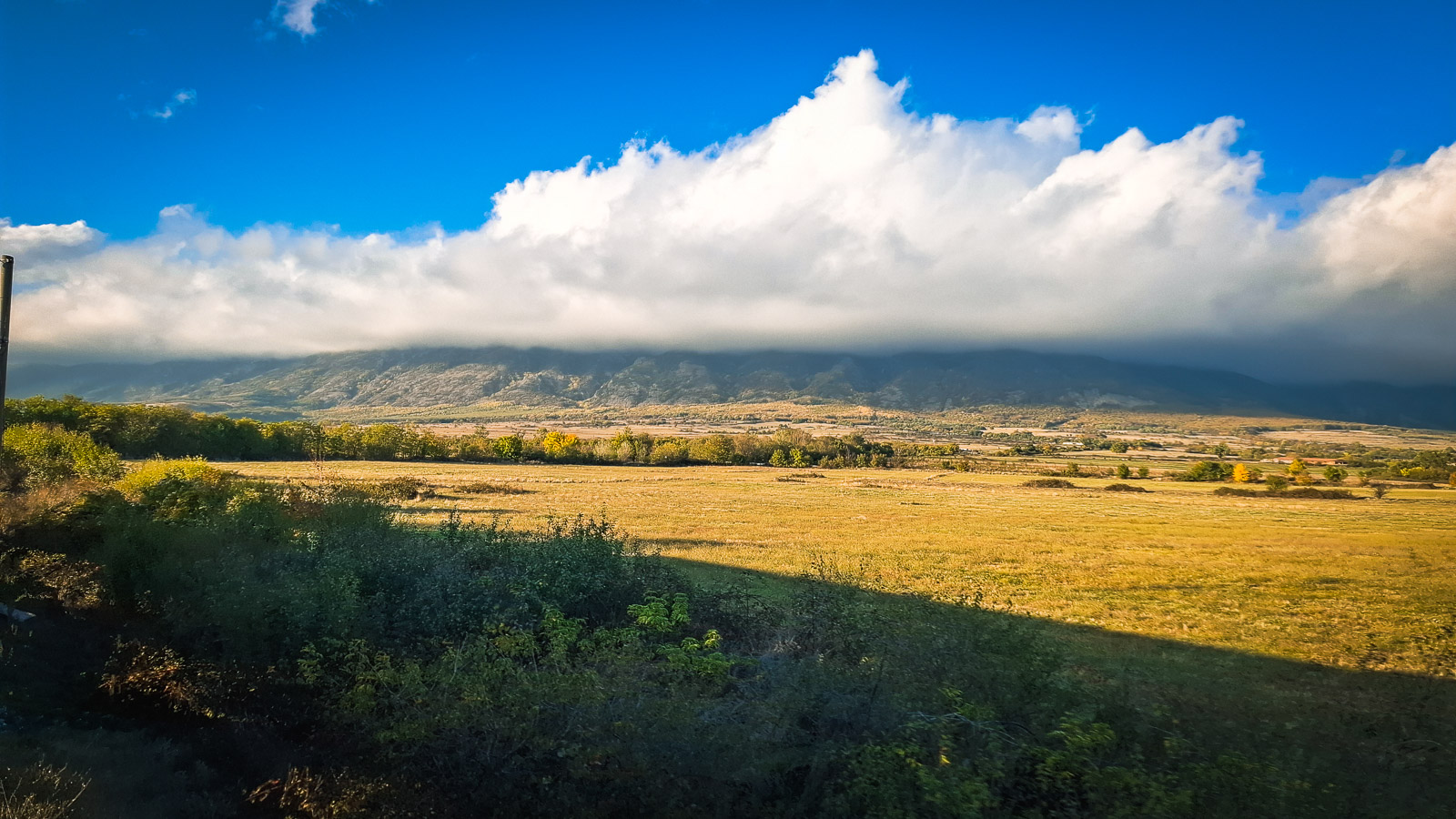 View towards the Balkan mountains from a Bulgarian train