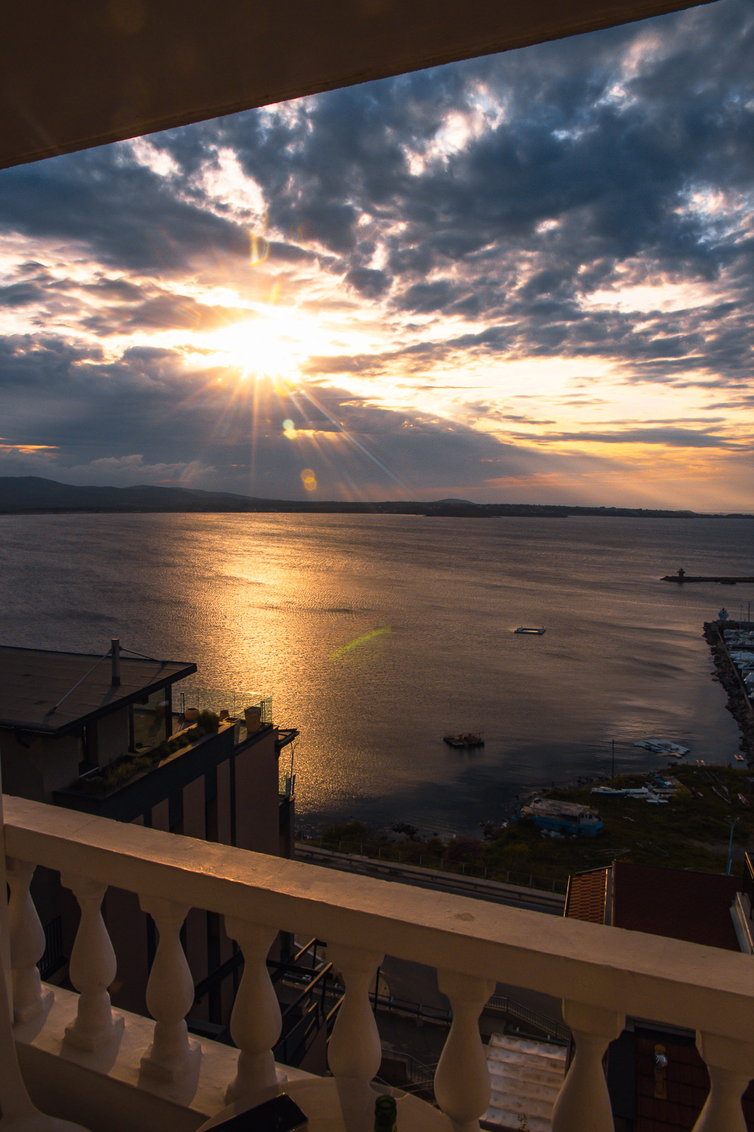 warm sunset over the sea in Sozopol Old Town