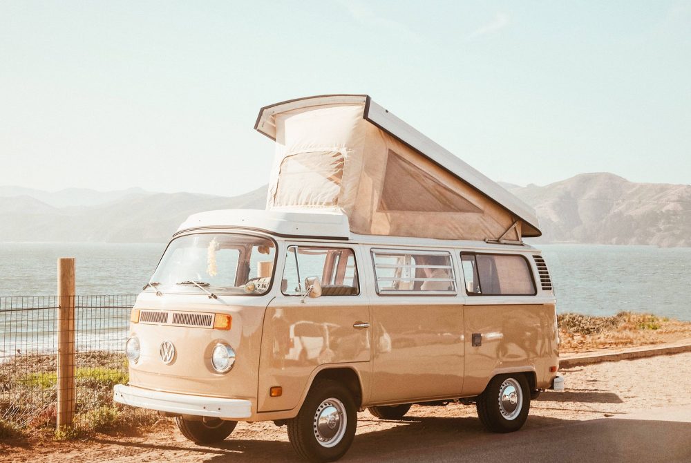 Adventure van parked near the Dobrich seaside in Bulgaria