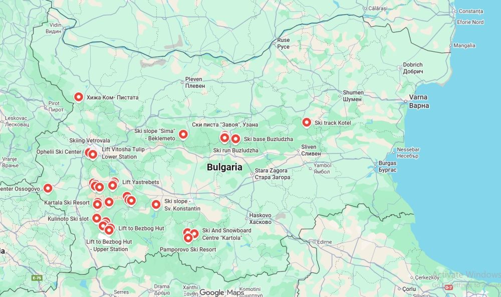 Map of Bulgaria's ski resorts