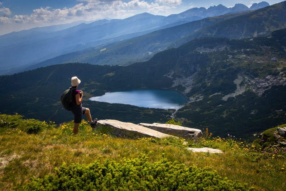 me at the Seven Rila Lakes looking towards Lake Dolnoto