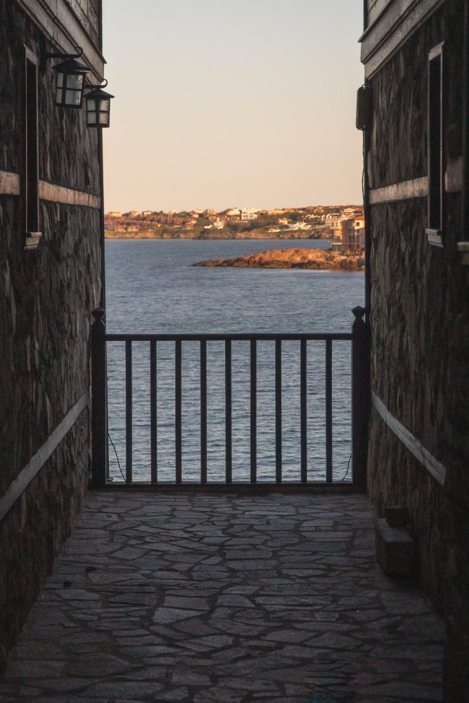 view towards the see from the cobble stone streets in sozopol old town